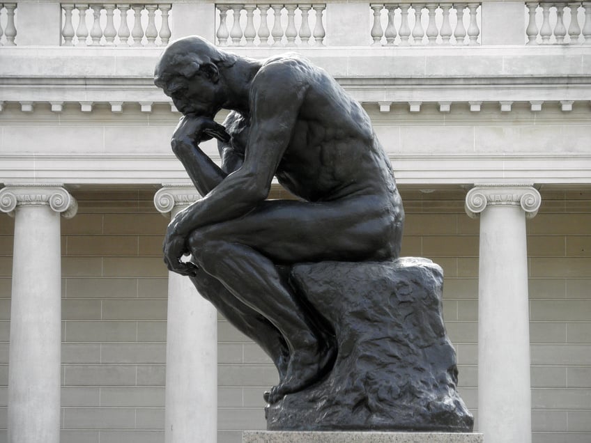 side profile of The Thinker by Rodin at the Legion of Honor